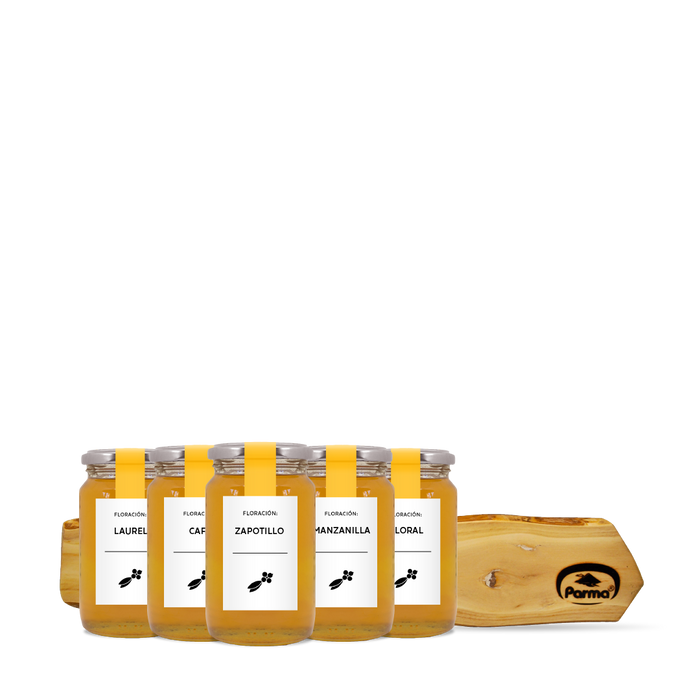 Kit colección de miel + exhibidor de madera